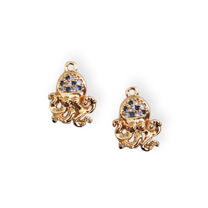 Detalles de dije en forma de pulpo de chapa de oro con zirconia brillante