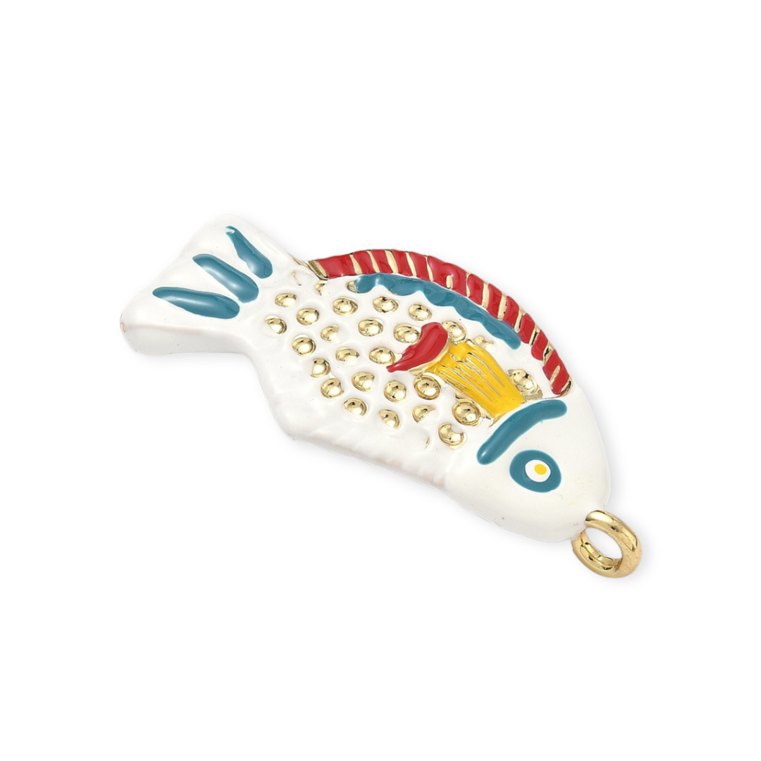 Detalles de Dije de pez de chapa de oro con esmalte