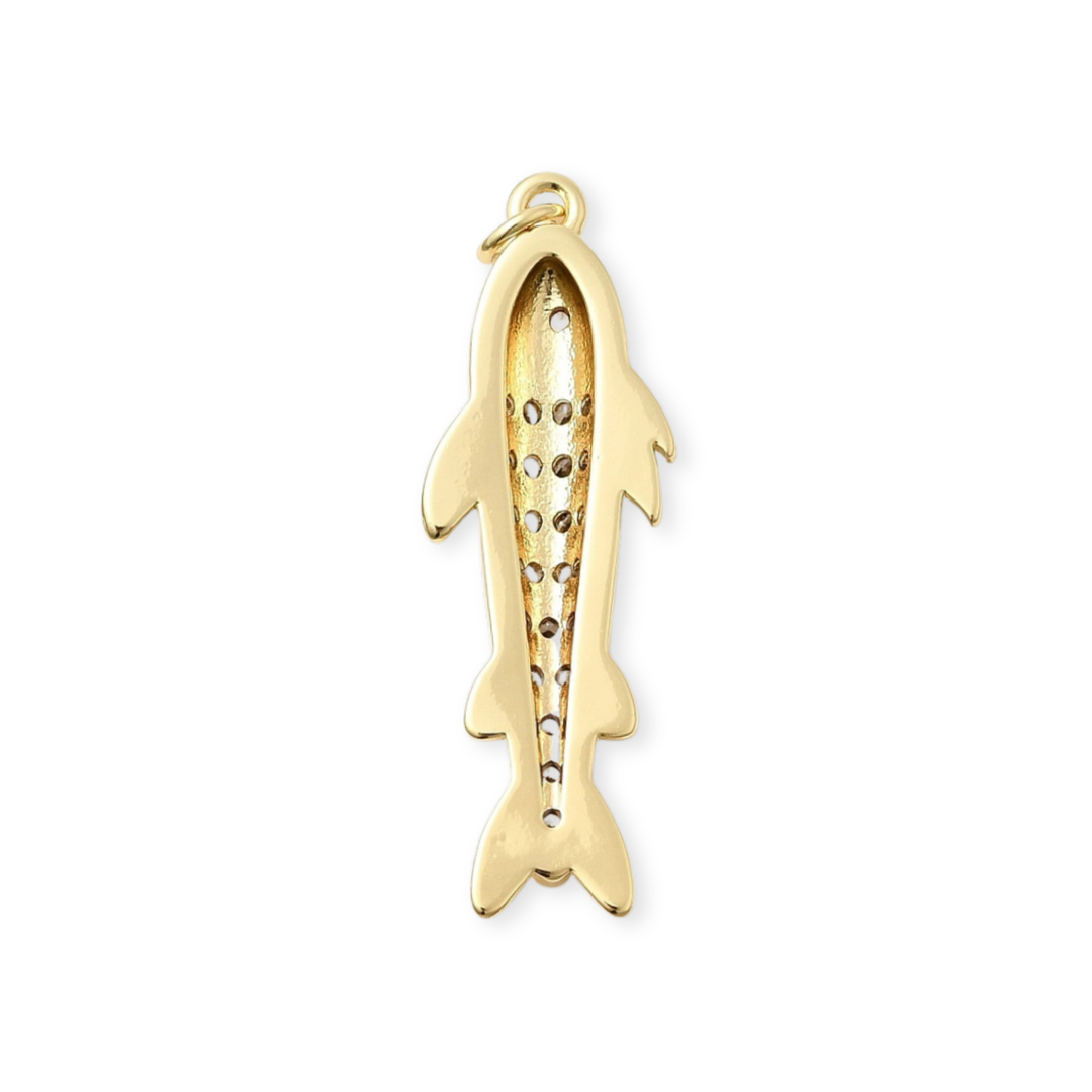 Detalles de Dije de pez de chapa de oro con zirconia
