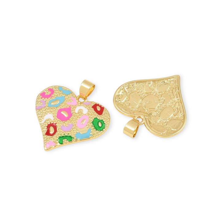 Detalles de Dije de corazón de chapa de oro con zirconia y esmalte
