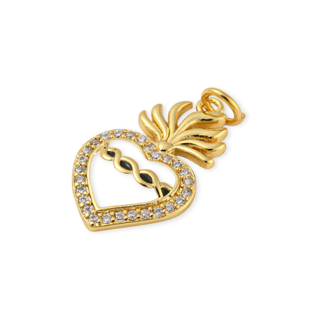 Detalles de Dije de corazón de chapa de oro con zirconia y esmalte