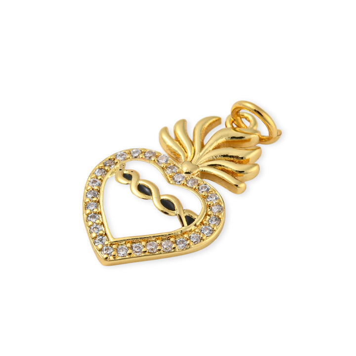 Detalles de Dije de corazón de chapa de oro con zirconia y esmalte