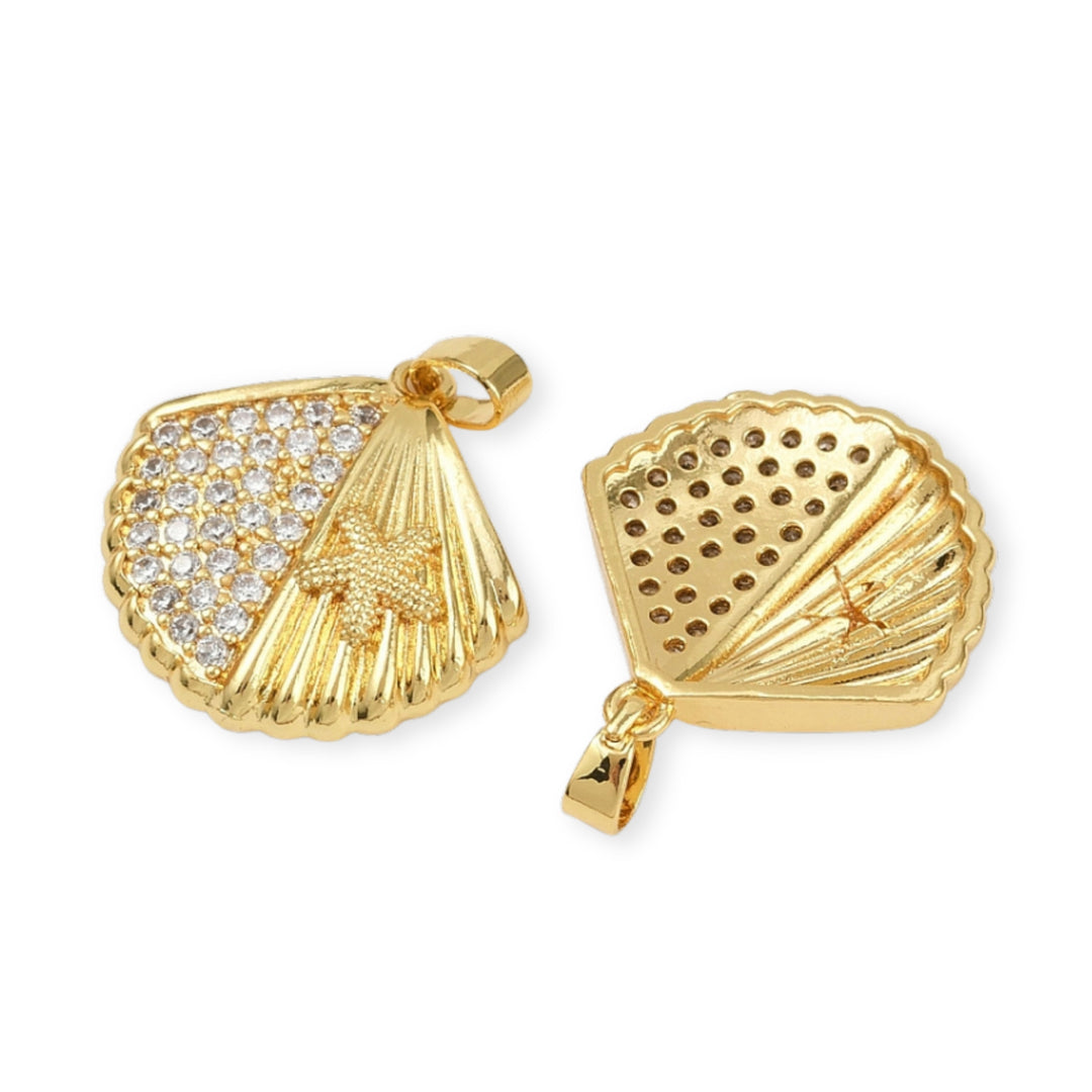 Detalles de Dije de concha de chapa de oro con zirconia