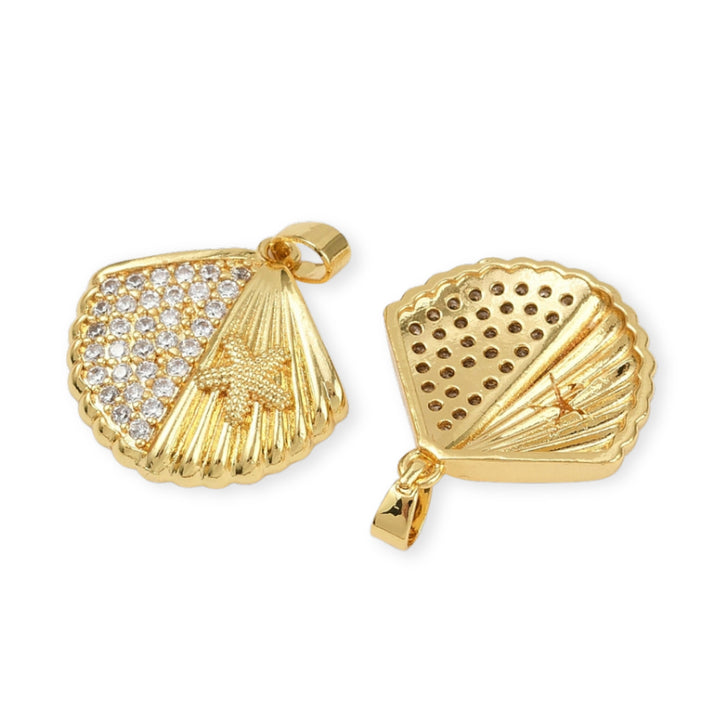 Detalles de Dije de concha de chapa de oro con zirconia