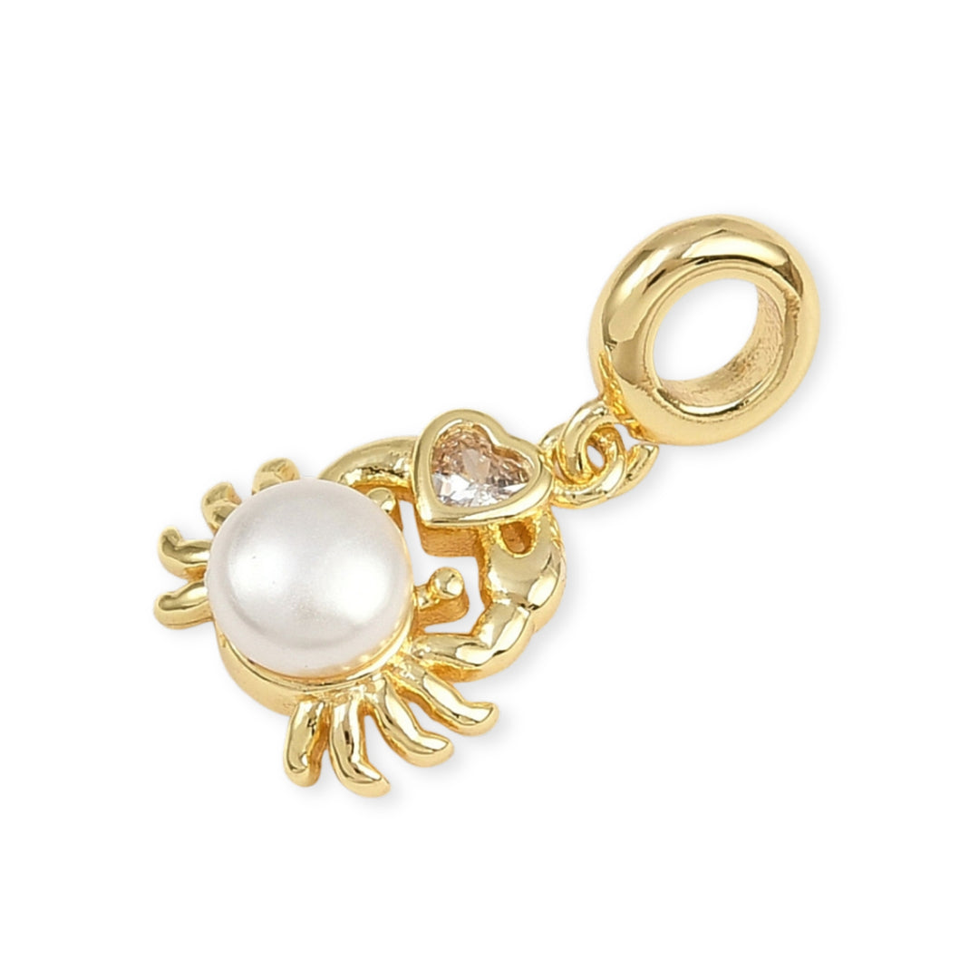 Detalles de Dije cangrejo en chapa de oro con perla sintética y zirconia brillante