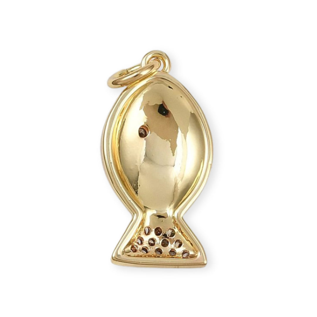 Detalles de Dije de pez de chapa de oro con zirconia y esmalte