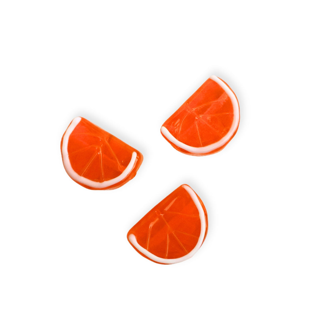 Detalles de separadores de murano en forma de naranja con acabado brillante y realista