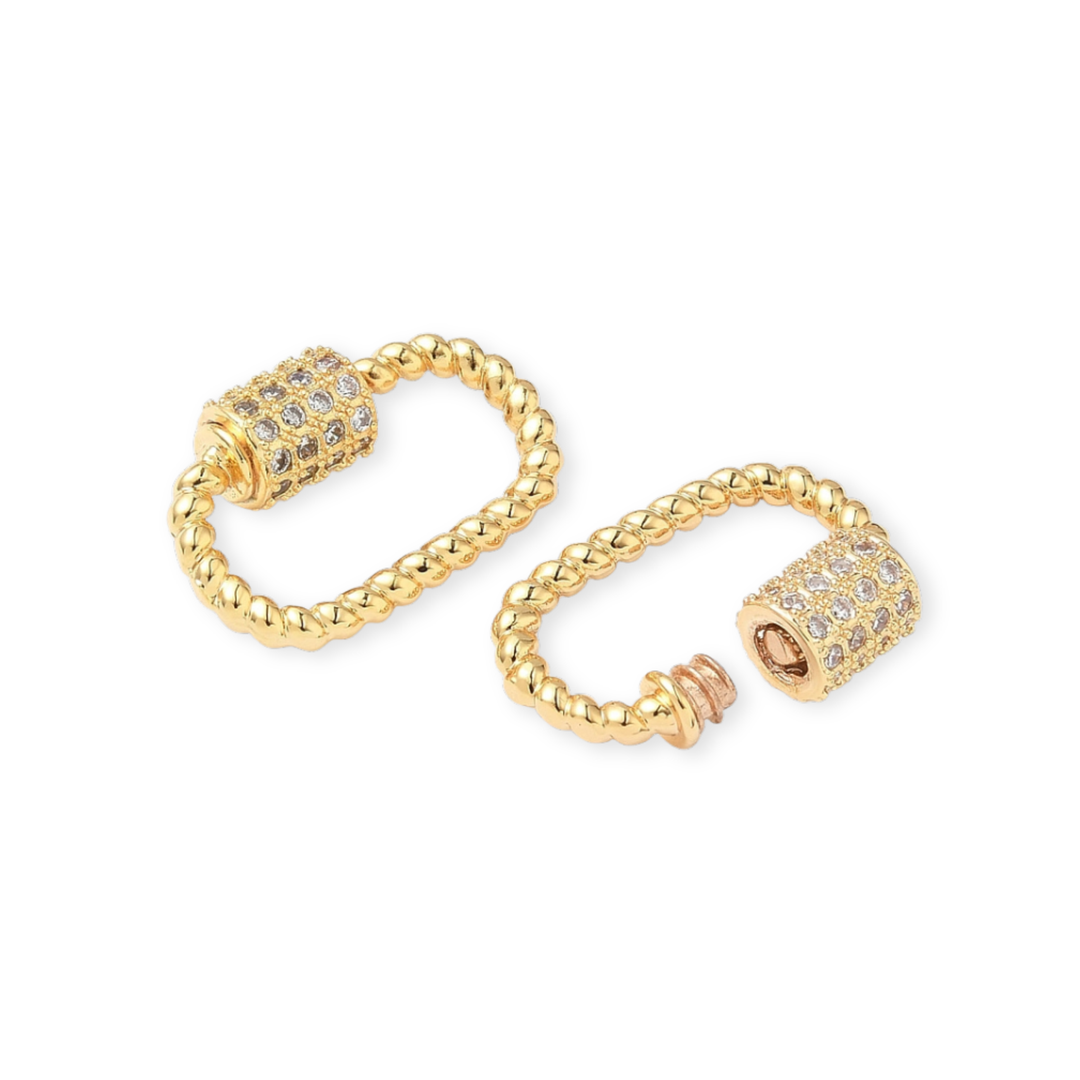 Broche carabiner de chapa de oro con zirconia