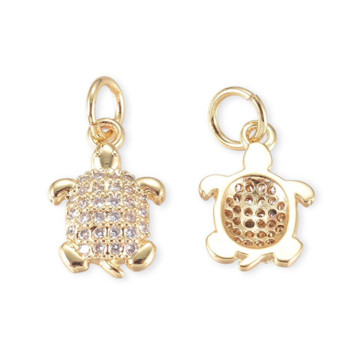 Detalles de Dije tortuga en chapa de oro con zirconias brillantes