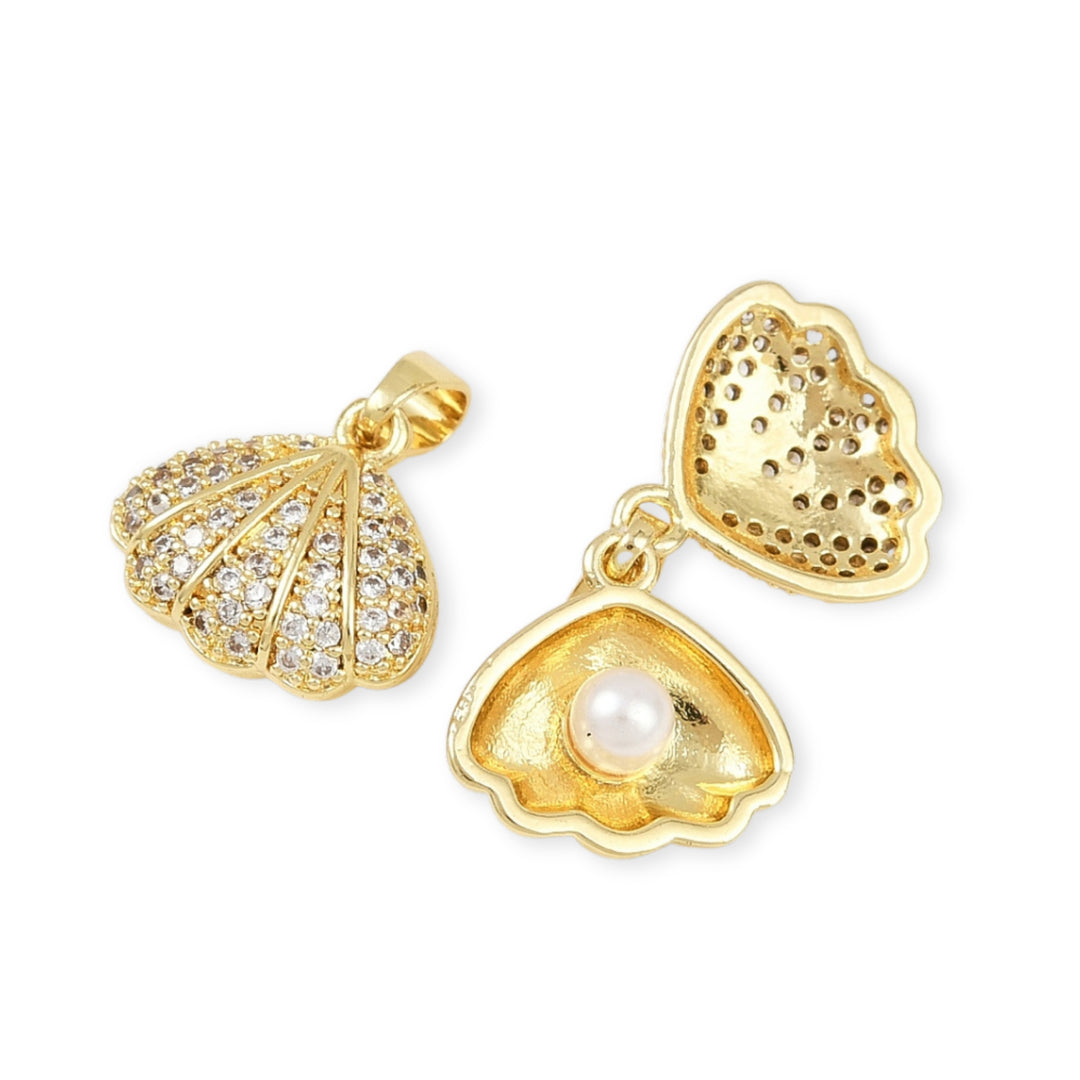 Detalles de Dije de concha de chapa de oro con zirconia