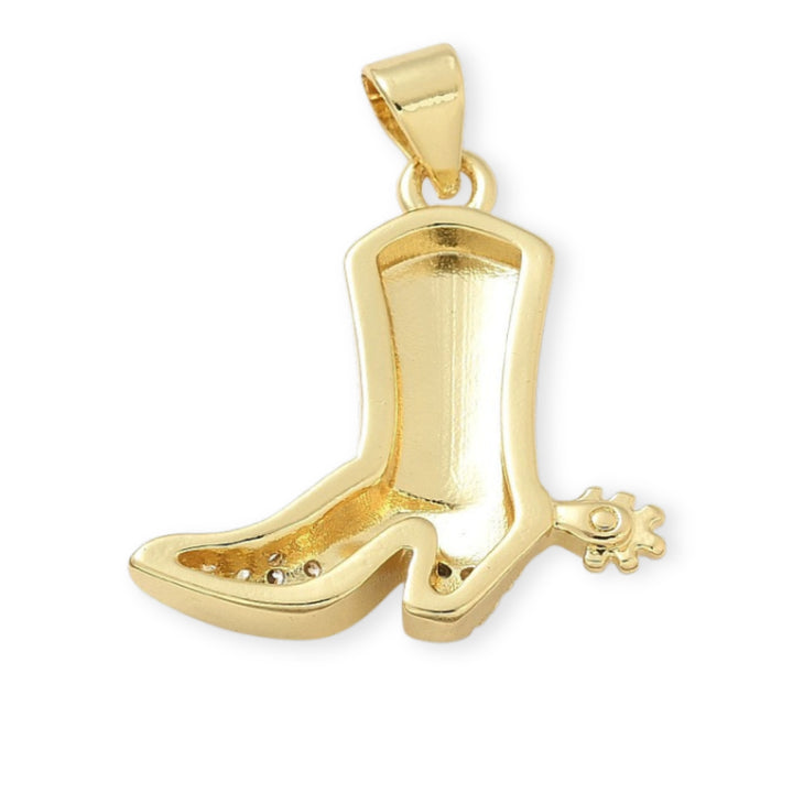 Detalles de Dije dorado en forma de bota con zirconias incrustadas