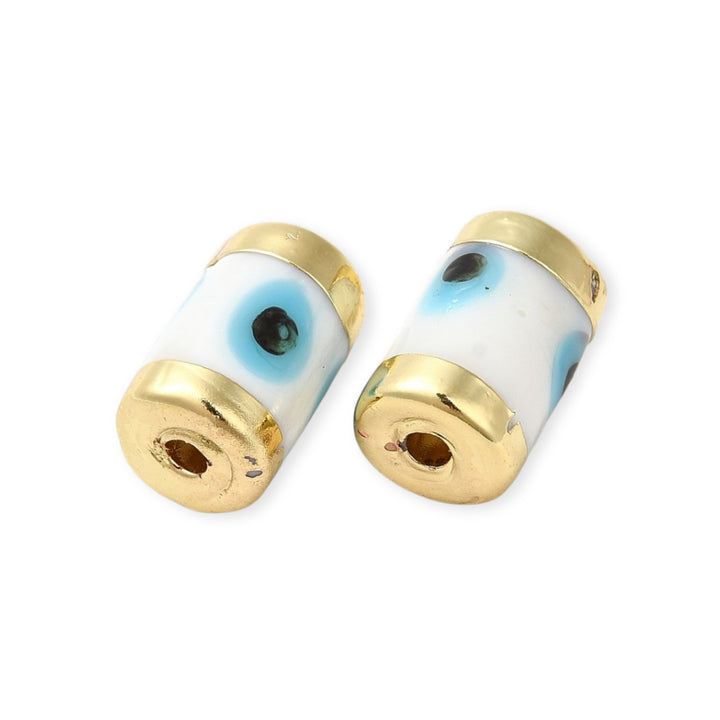 Detalles de Separador cilíndrico de murano con diseño de ojo y marco dorado