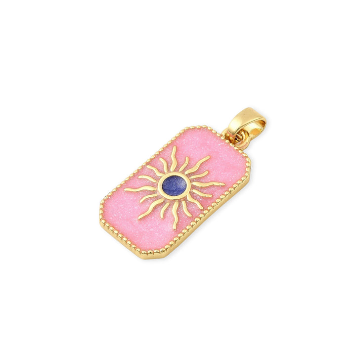 Detalles de Dije rectangular de sol de chapa de oro con esmalte