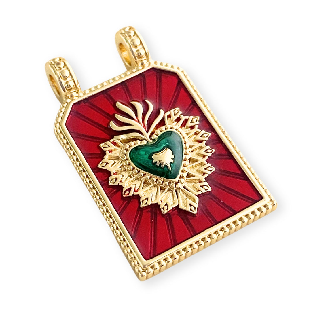 Detalles de Dije rectangular de Sagrado Corazón de Jesús de chapa de oro con esmalte