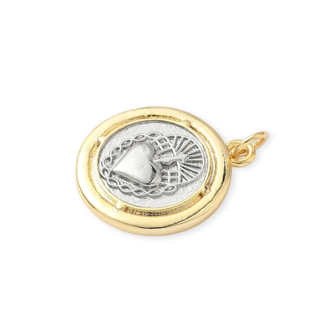 Detalles de Dije circular de sagrado corazón de chapa de oro
