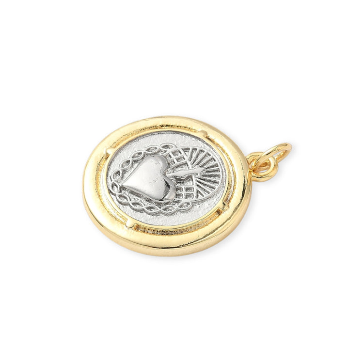 Detalles de Dije circular de sagrado corazón de chapa de oro