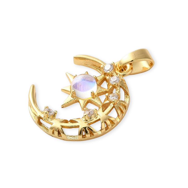 Detalles de Dije de luna y sol de chapa de oro con zirconia y esmalte