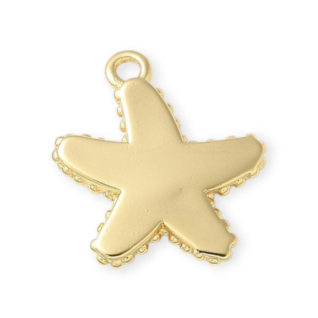 Detalles de Dije de estrella de mar en chapa de oro con textura de puntos sobre fondo blanco