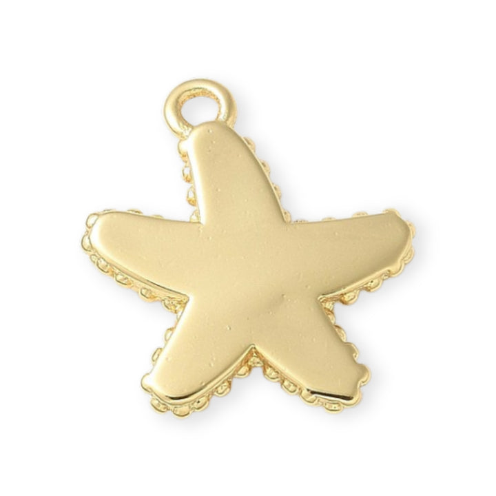 Detalles de Dije de estrella de mar en chapa de oro con textura de puntos sobre fondo blanco