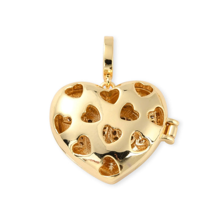 Detalles de Dije relicario en forma de corazón con palabra Love en zirconia