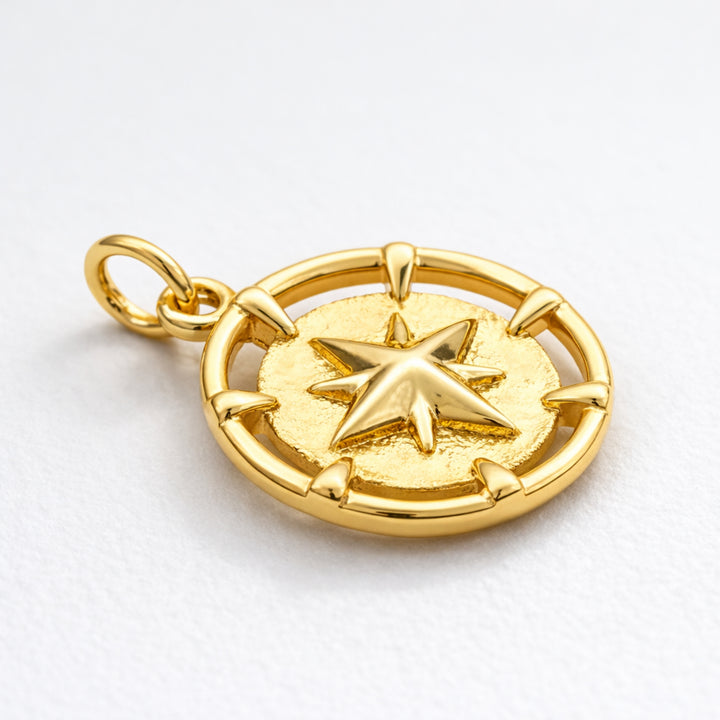 Detalles de Dije circular de brújula de chapa de oro