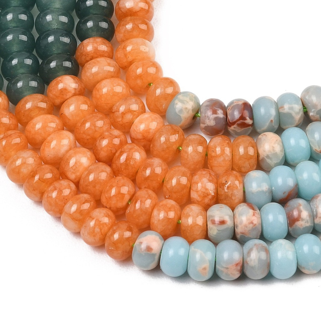 Tira de jade natural rondel de 6 mm con aproximadamente 95 cuentas