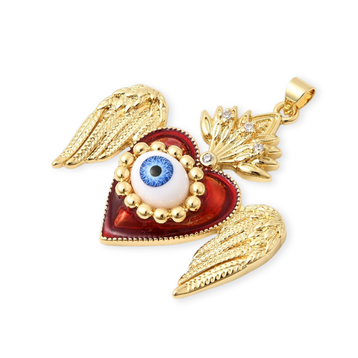 Detalles de Dije de Sagrado Corazón de Jesús de chapa de oro con zirconia y esmalte