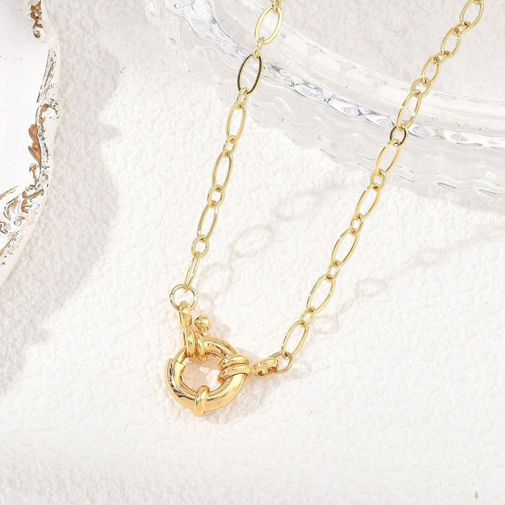 Detalles de Cadena de chapa de oro con broche marinero dorado
