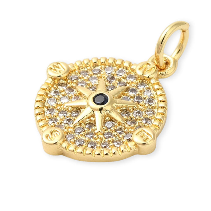 Detalles de Dije circular dorado con estrella al centro y zirconia