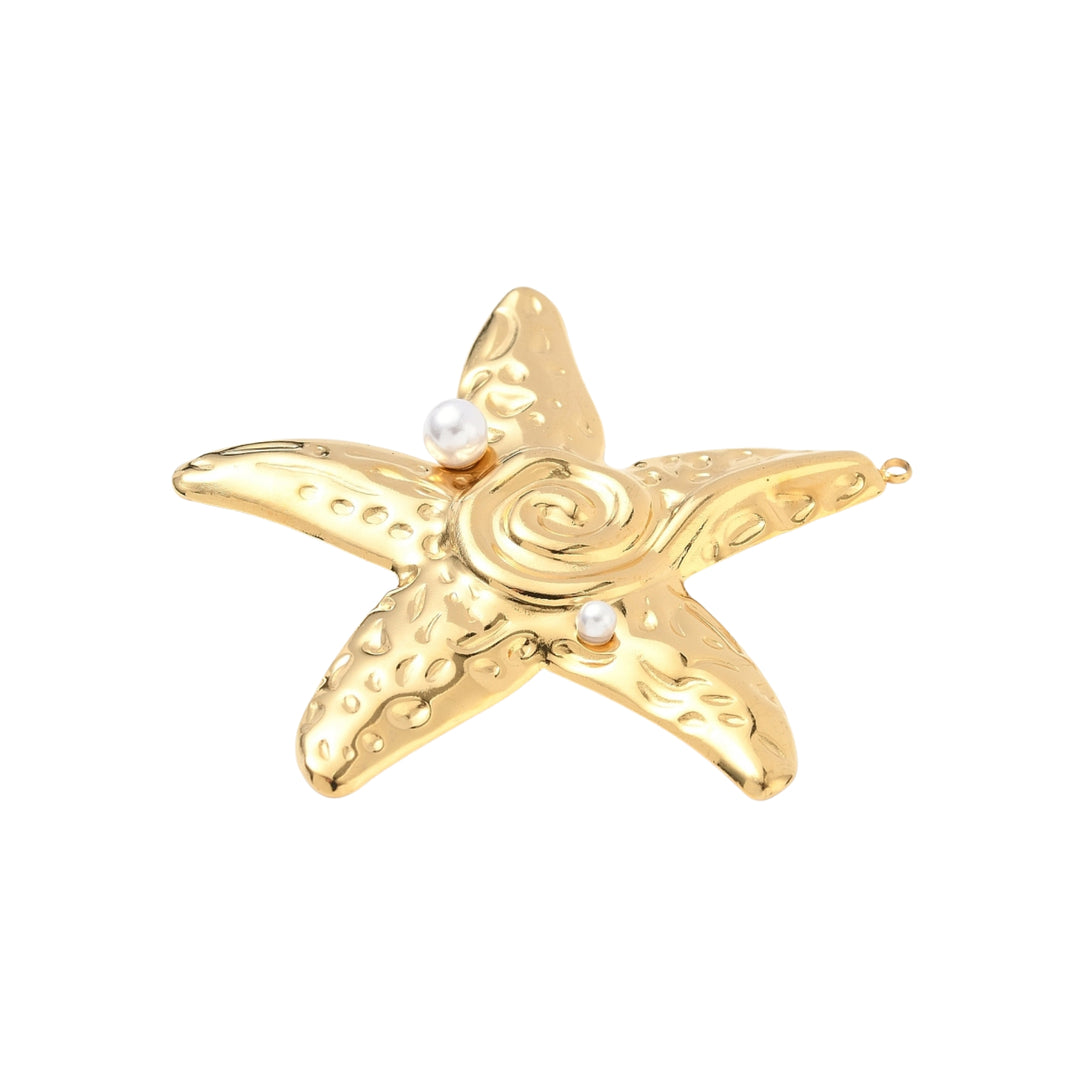 Detalles de Dije de acero inoxidable en forma de estrella de mar con dos perlas sintéticas decorativas