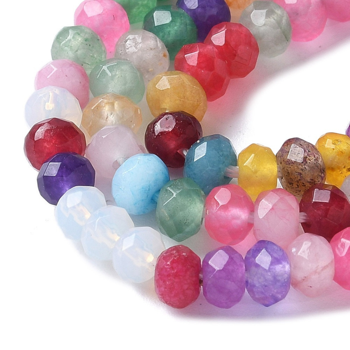 Tira de jade rondel facetado de 4 mm para joyería