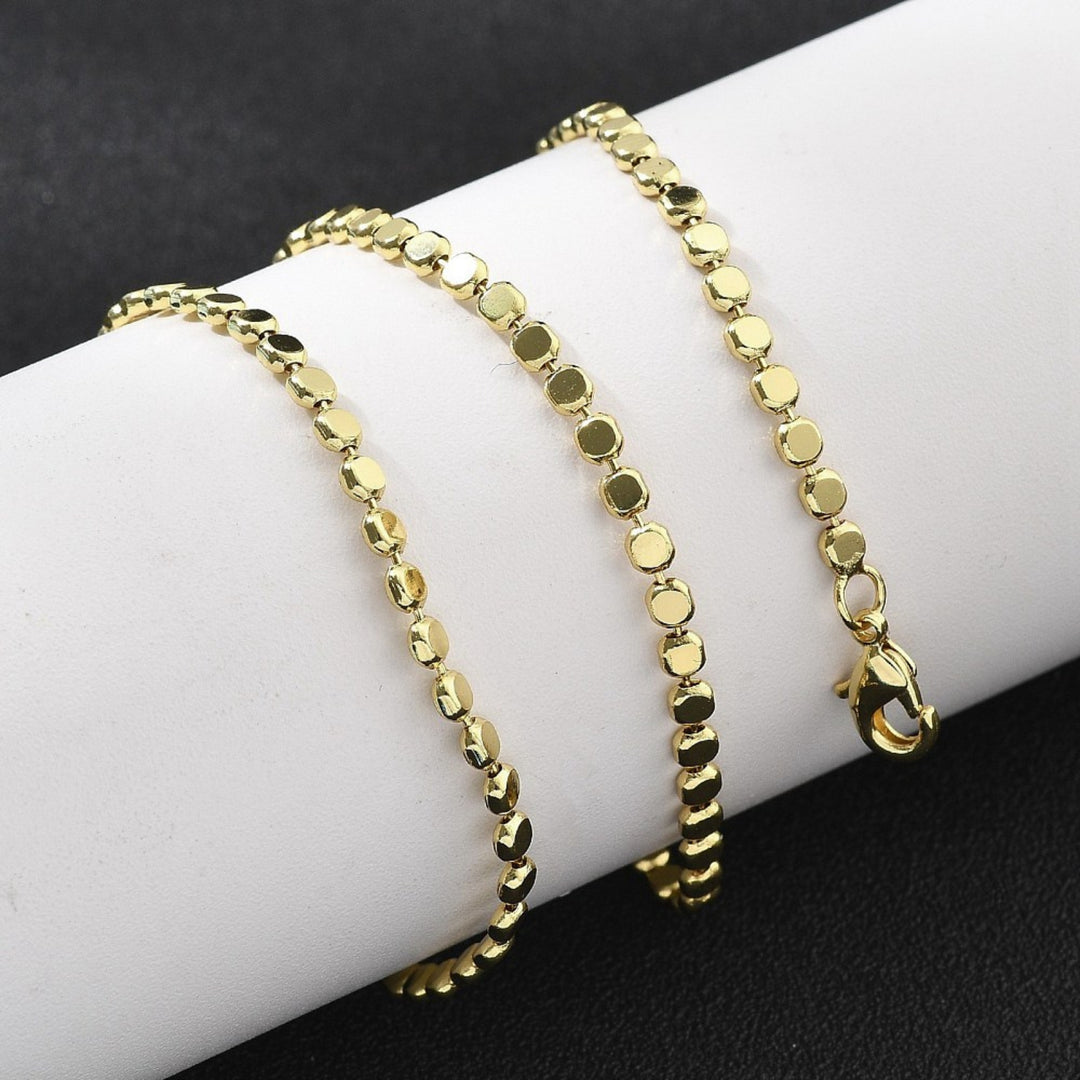 Detalles de Cadena de bolas planas de chapa de oro con broche perico