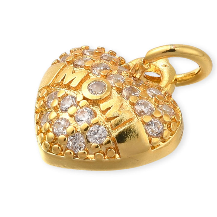 Detalles de Dije de corazón MOM de chapa de oro con zirconia