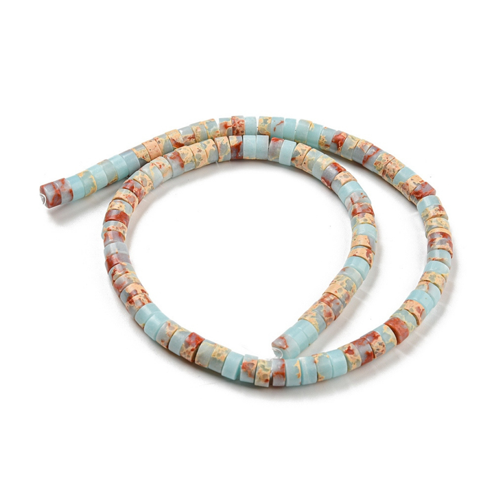 Tira de cuentas de jaspe imperial sintético teñido tipo heishi de 6.5 mm
