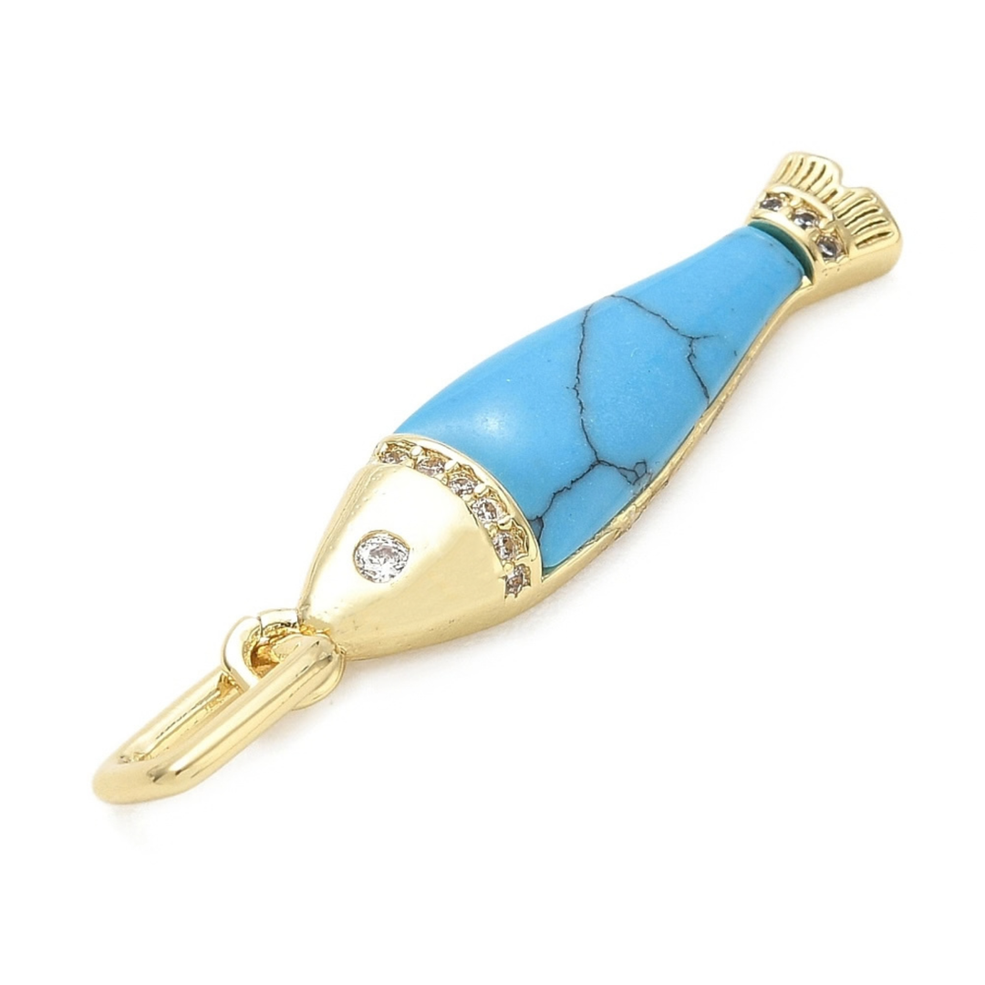 Detalles de Dije de pez de chapa de oro con zirconia y esmalte 