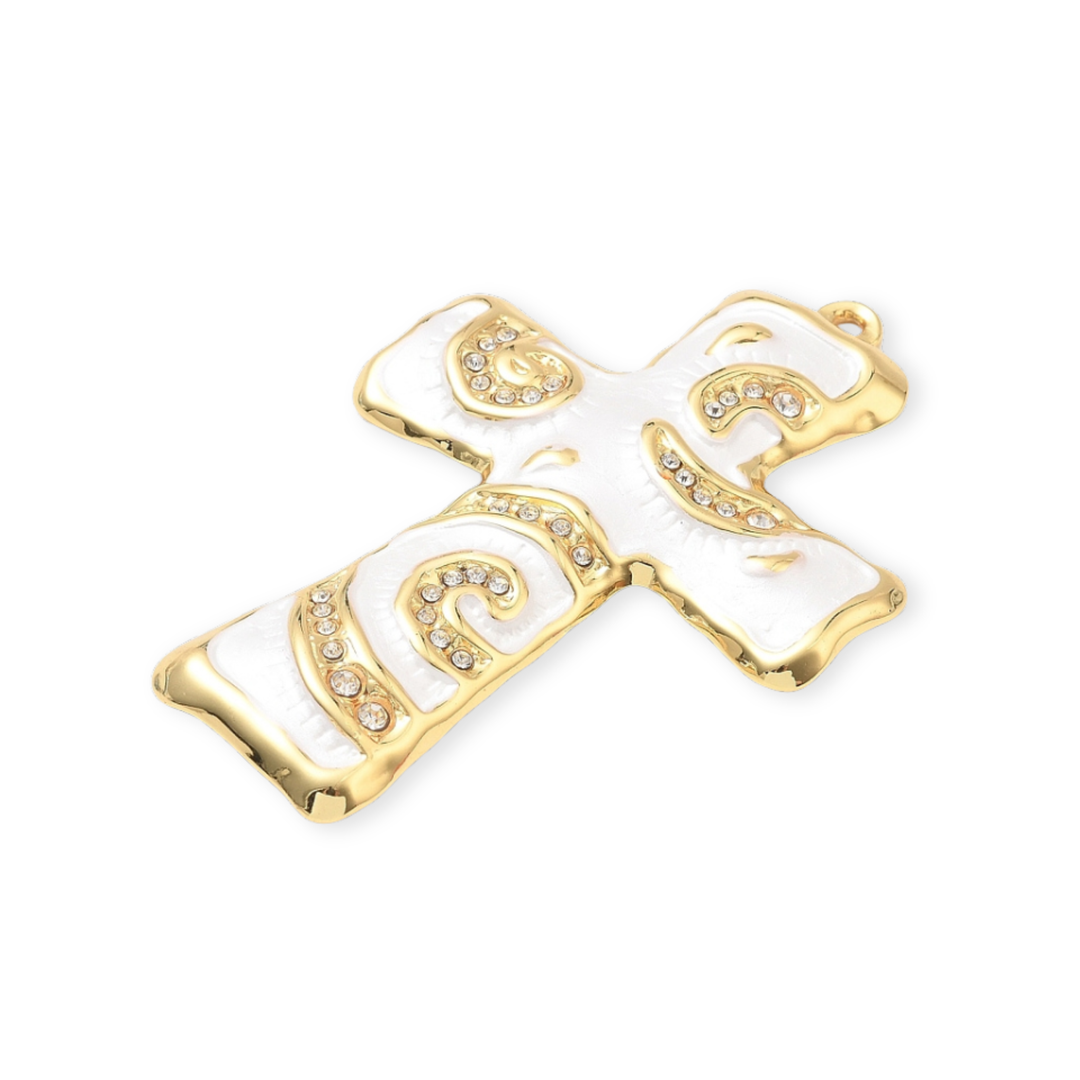 Detalles de Dije de cruz de chapa de oro con esmalte
