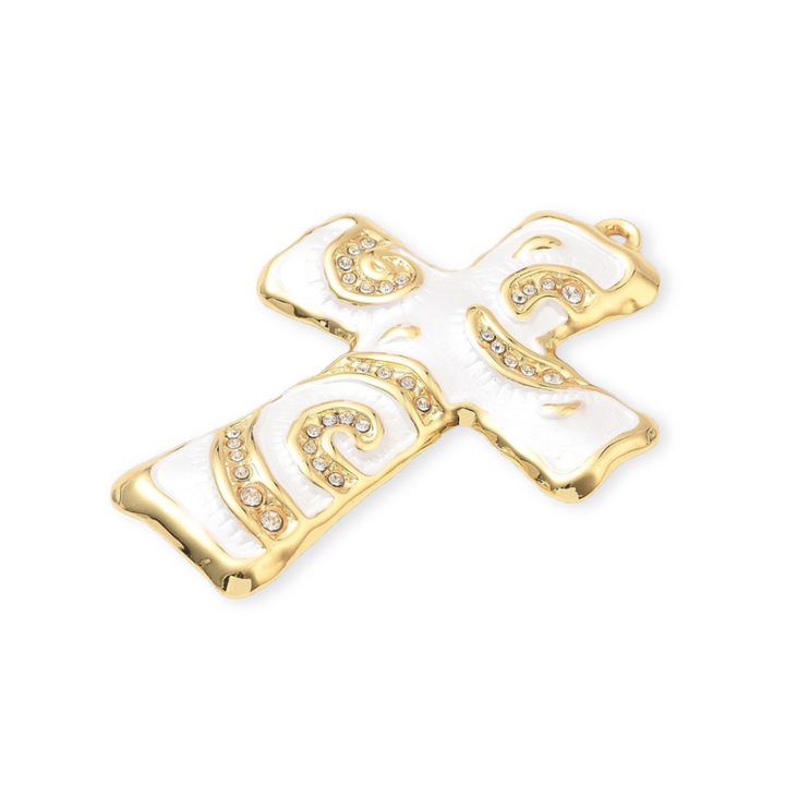Detalles de Dije de cruz de chapa de oro con esmalte