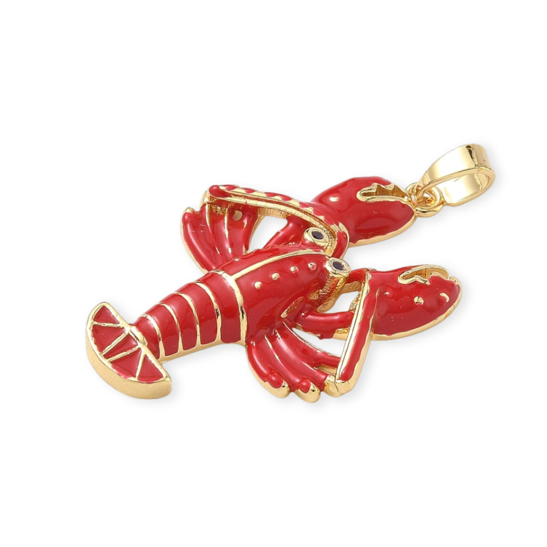 Detalles de Dije de langosta de chapa de oro con esmalte