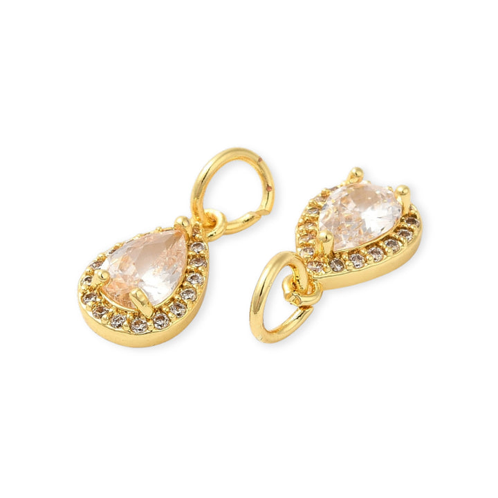 Detalles de Dije en forma de gota de chapa de oro con zirconia brillante