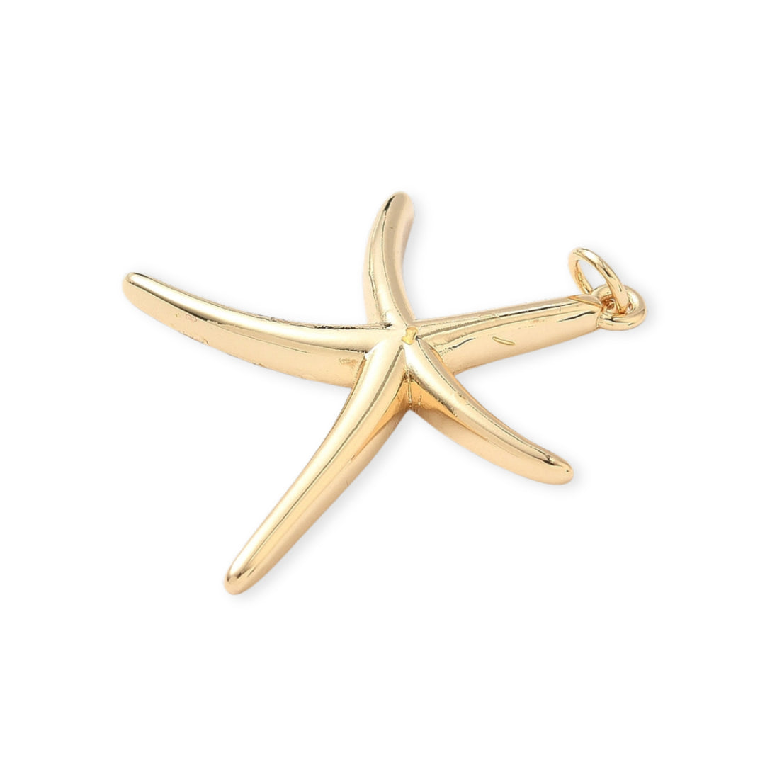 Detalles de Dije en forma de estrella de mar elaborado en chapa de oro sobre fondo blanco
