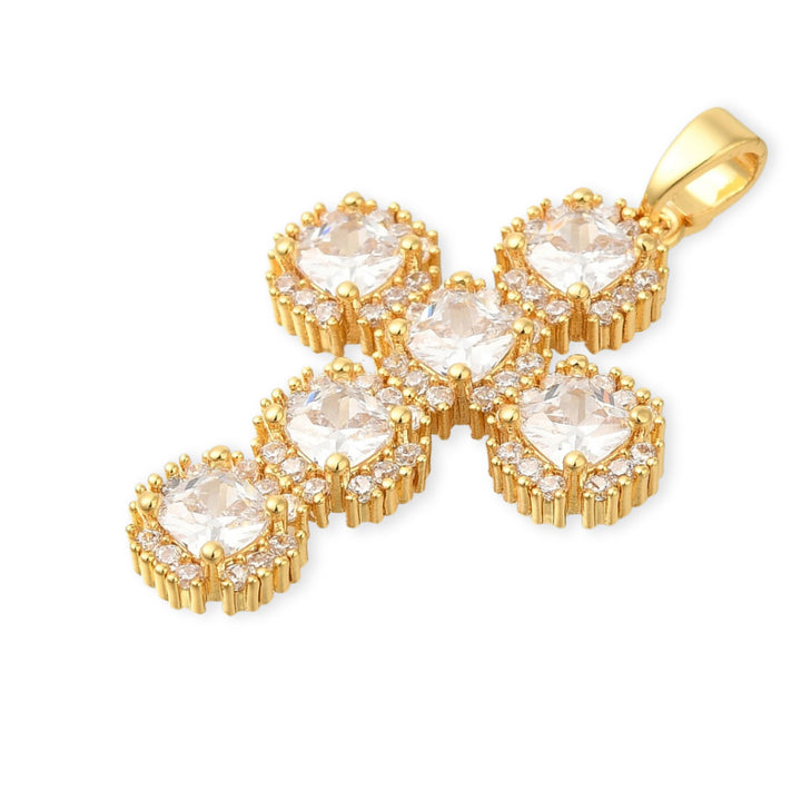 Detalles de Dije de cruz de chapa de oro con zirconia