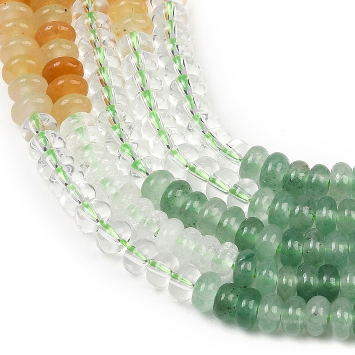 Tira de piedras naturales rondel de 4.5 mm con aventurina roja, jade blanco teñido, topaz jade, cuarzo y aventurina verde