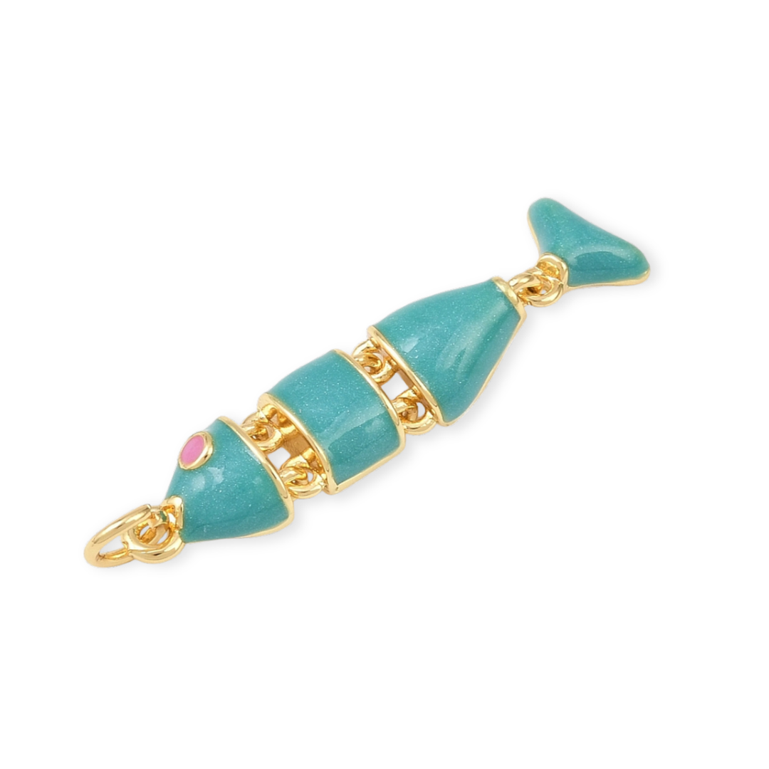 Detalles de Dije de pez de chapa de oro con esmalte