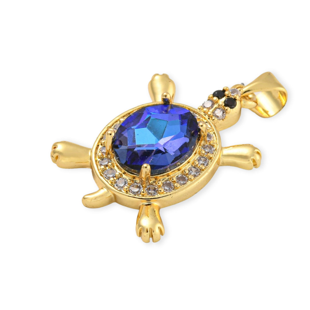Detalles de Dije de tortuga en chapa de oro con detalles de zirconia