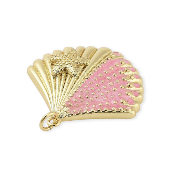 Detalles de Dije de concha de chapa de oro con esmaltado rosa