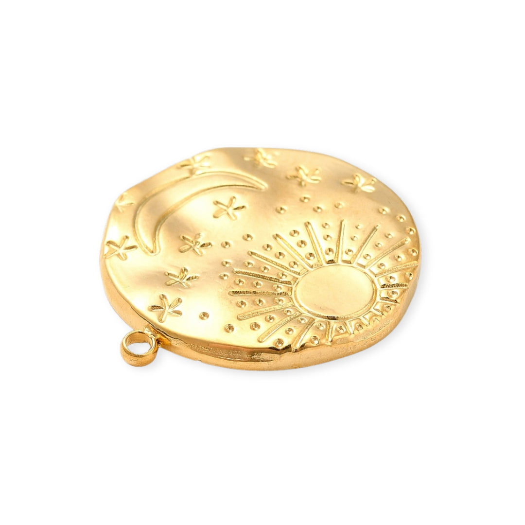 Detalles de dije de luna y sol circular de acero inoxidable