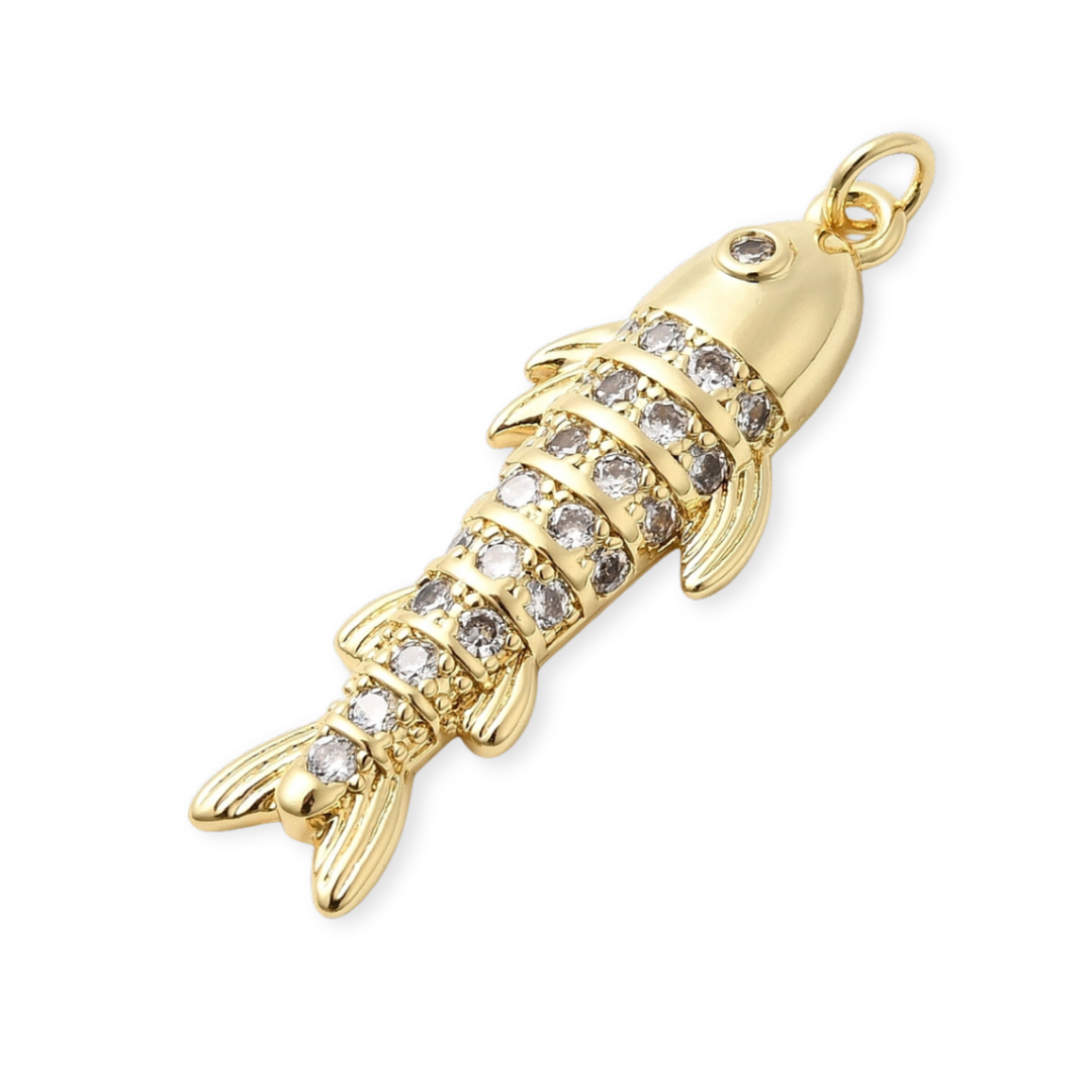Detalles de Dije de pez de chapa de oro con zirconia