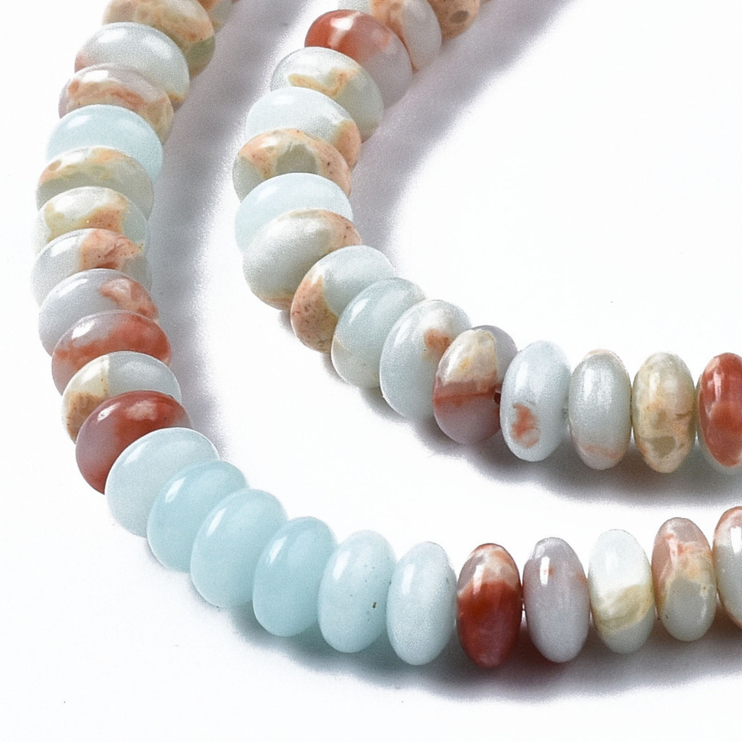 Tira de cuentas de jaspe Aqua Terra sintético rondel para joyería