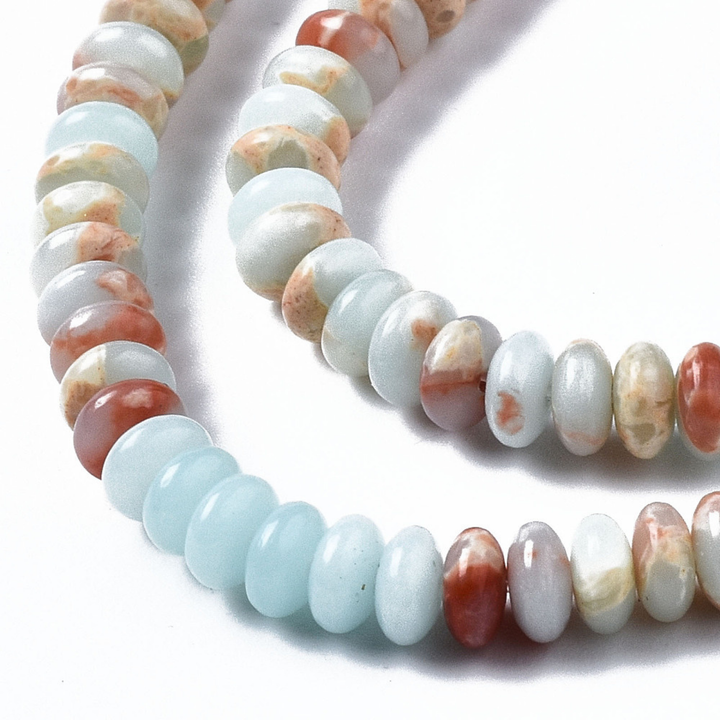 Tira de cuentas de jaspe Aqua Terra sintético rondel para joyería