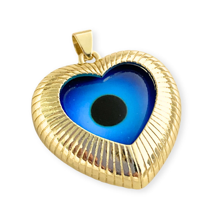 Detalles de Dije corazón de chapa de oro con ojo turco encapsulado